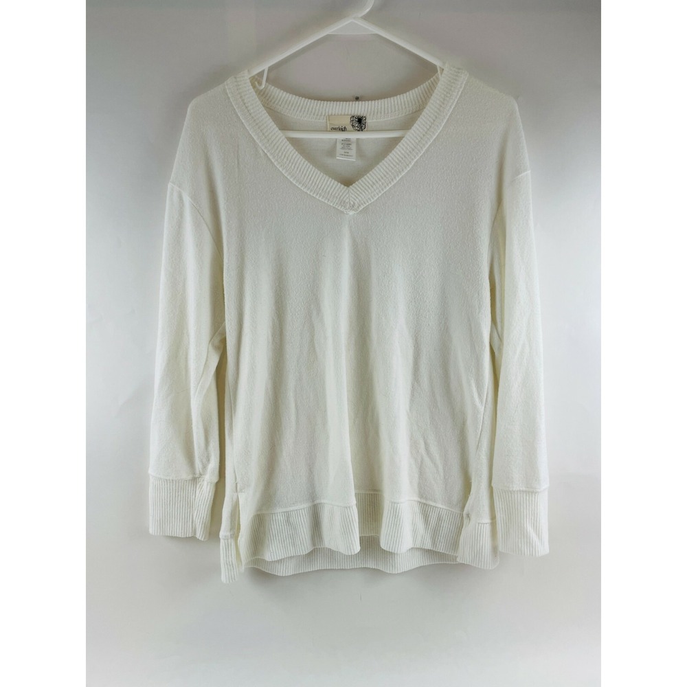 Everleigh Long Sleeve Shirt Women's Size Medium White Fleece V-Neck Long Sleeve